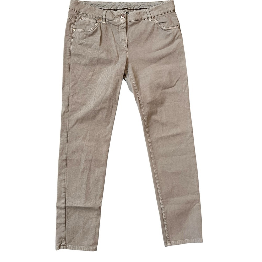 Brunello Cucinelli Ivory Skinny Fit Twill Jeans Mid Rise Made Italy, Size 12